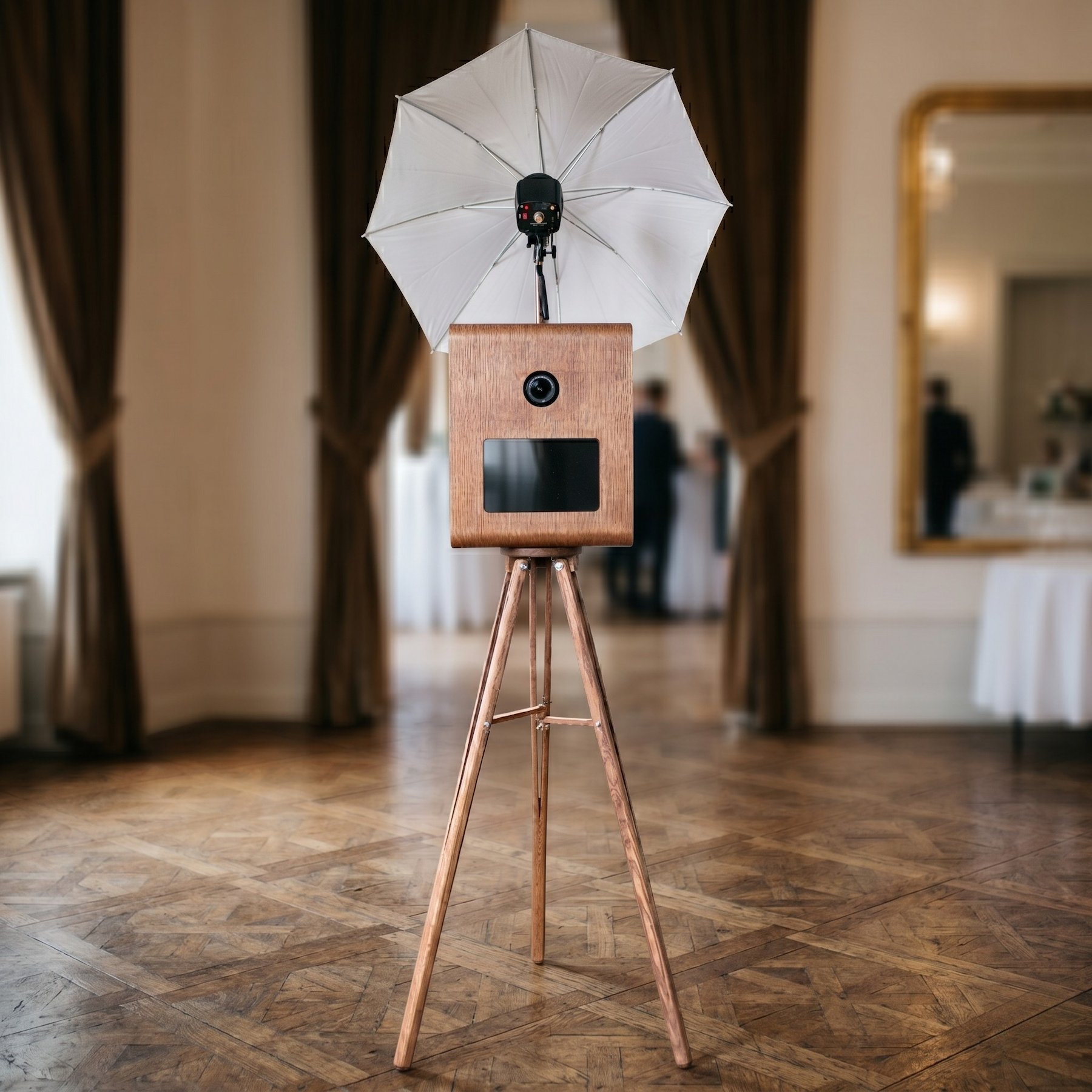 TBD Photo Booth — hand-built walnut wood with DSLR camera